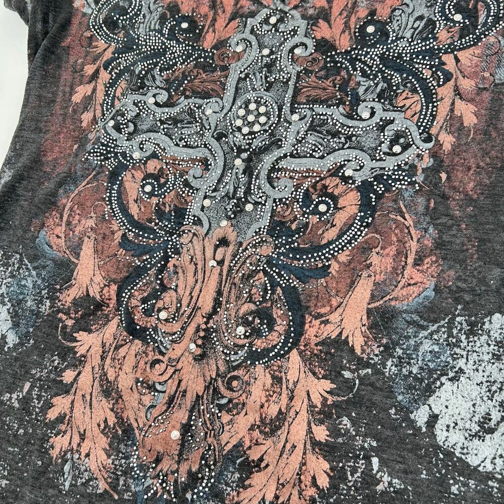 Vintage y2k women's Angels & Diamonds tribal wings cross cyber grunge t shirt - Picture 2 of 7
